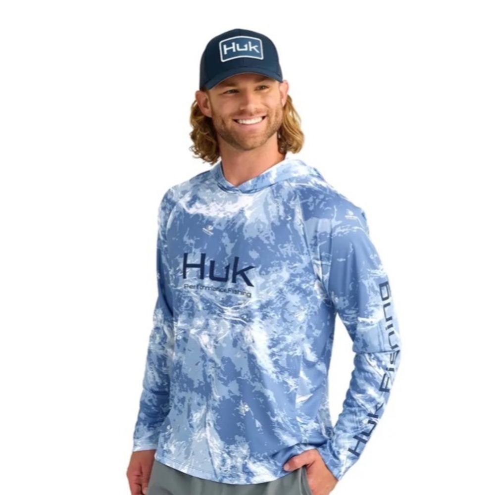 Huk Performance Fishing Hoodie Blue Camo XL New‎ Without Tags